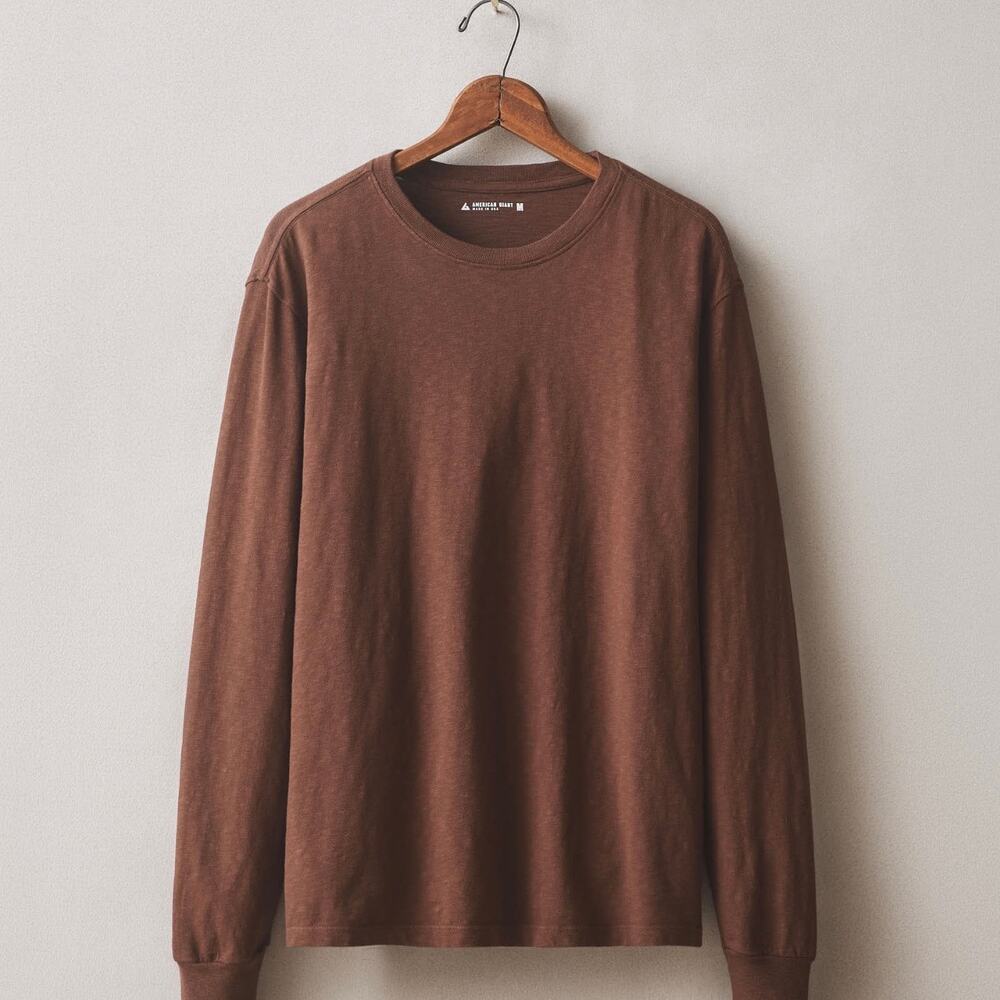NWOT American Giant Premium Slub Long Sleeve Crew Tee Men's Small Brown